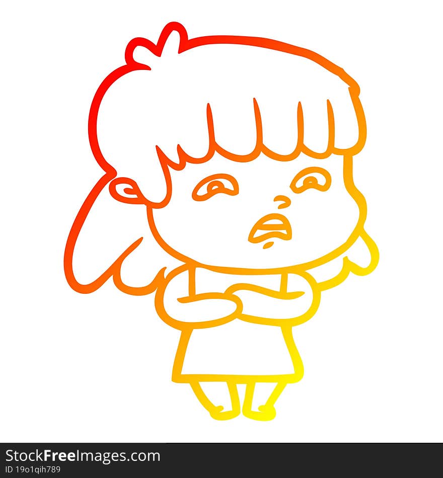 warm gradient line drawing cartoon worried woman