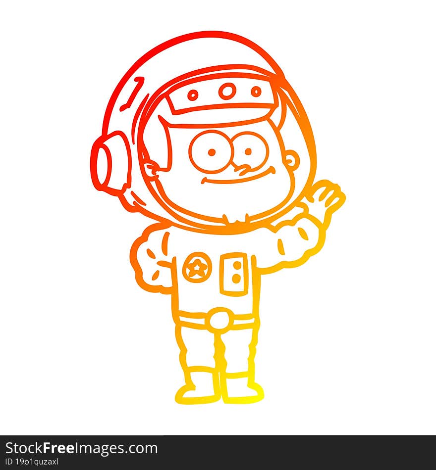 warm gradient line drawing of a happy astronaut cartoon