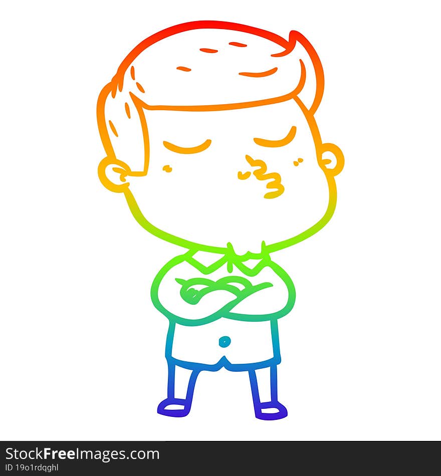 rainbow gradient line drawing of a cartoon model guy pouting