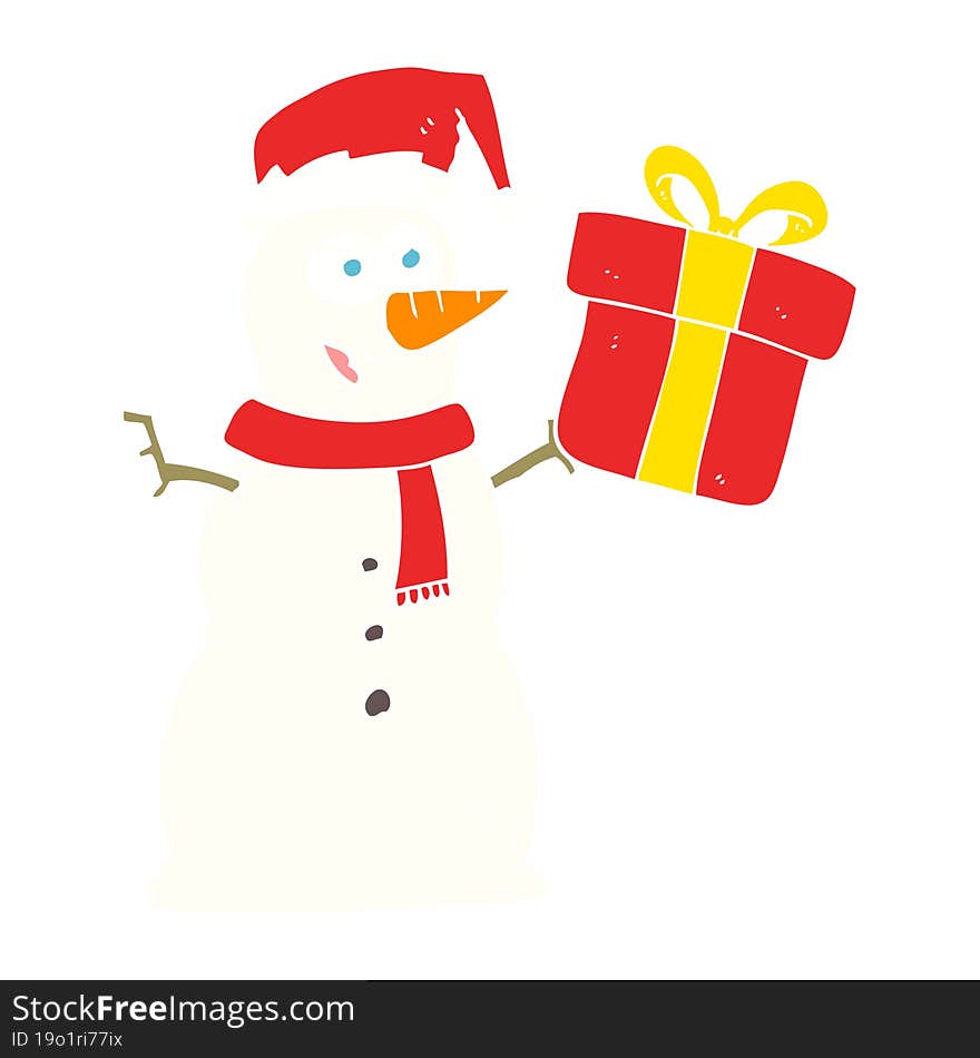 flat color illustration of a cartoon snowman