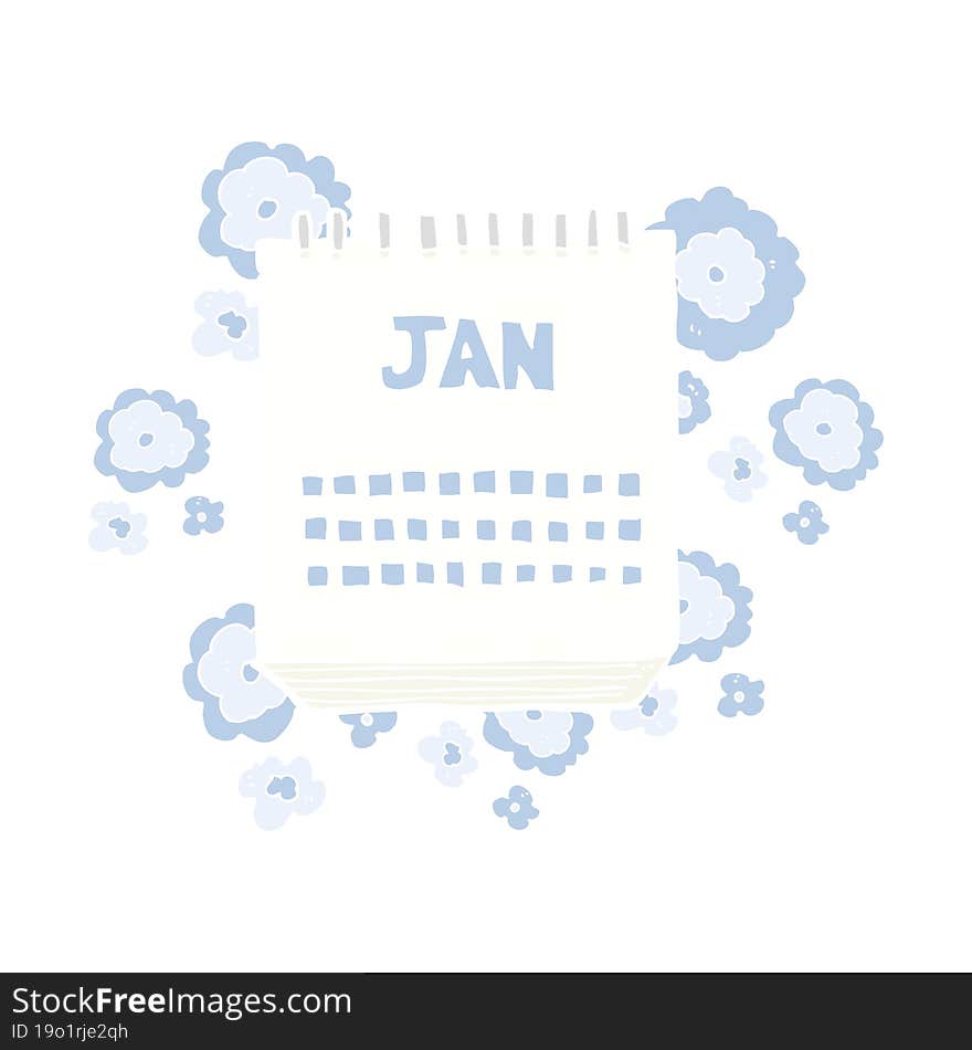 flat color illustration of a cartoon calendar showing month of january