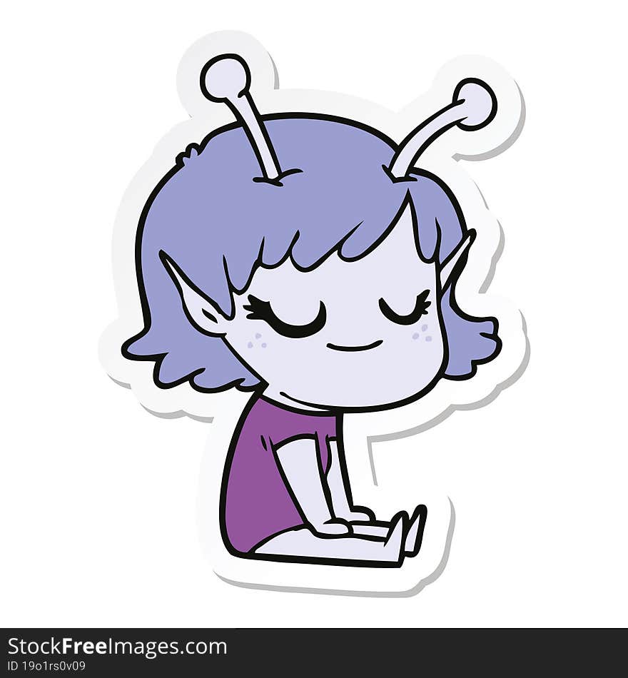 sticker of a smiling alien girl cartoon