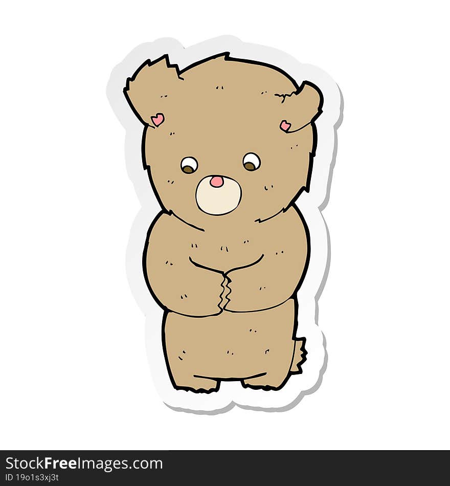 Sticker Of A Cartoon Shy Teddy Bear