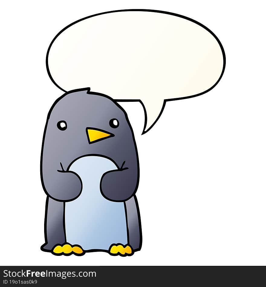 cartoon penguin and speech bubble in smooth gradient style