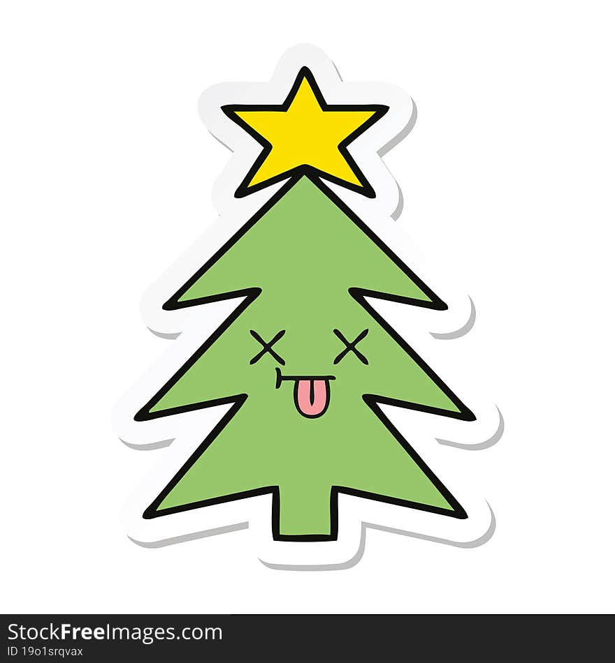 Sticker Of A Cute Cartoon Christmas Tree