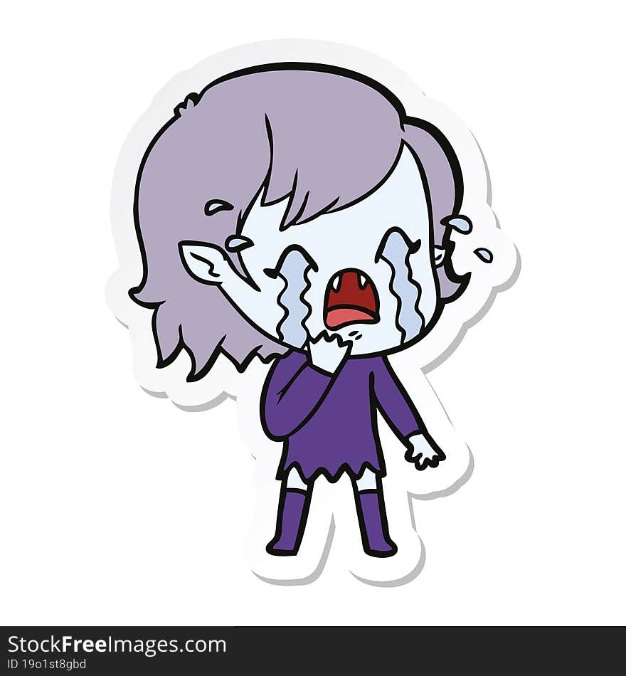 sticker of a cartoon crying vampire girl