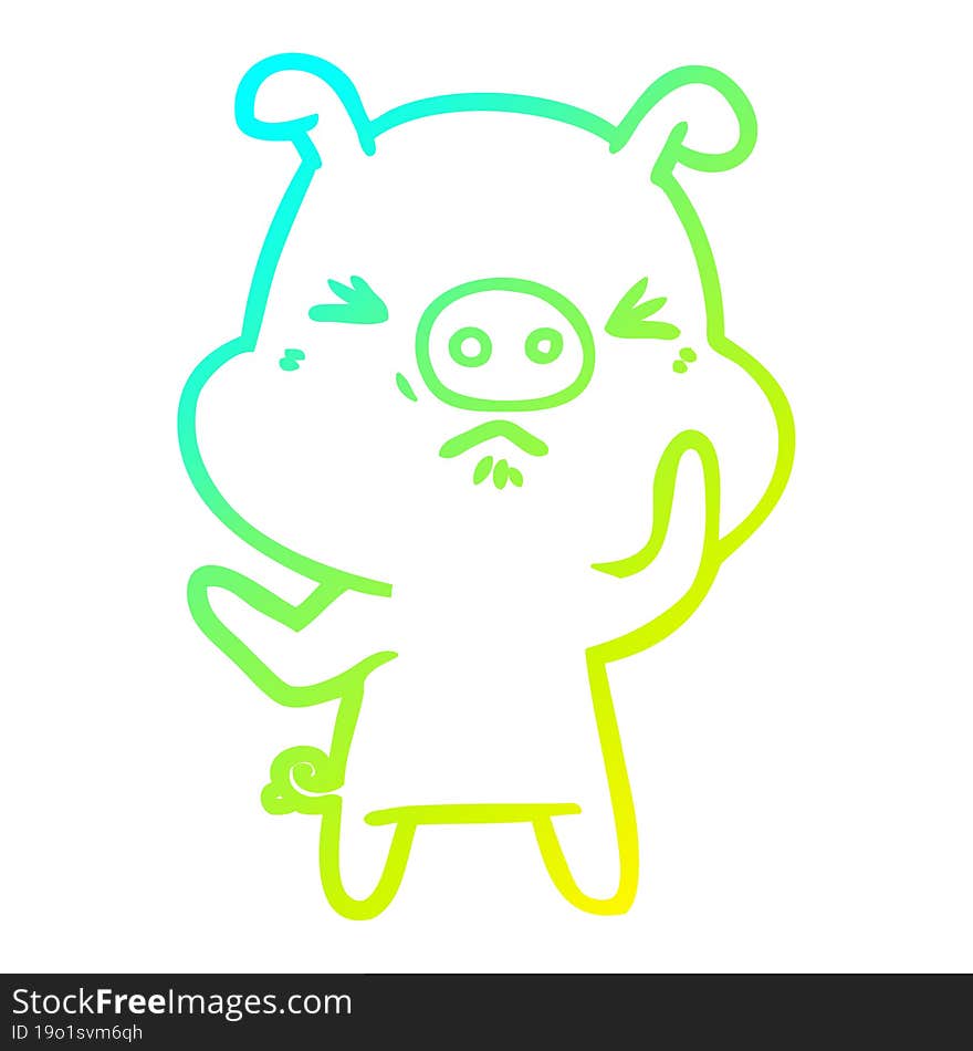 cold gradient line drawing of a cartoon angry pig