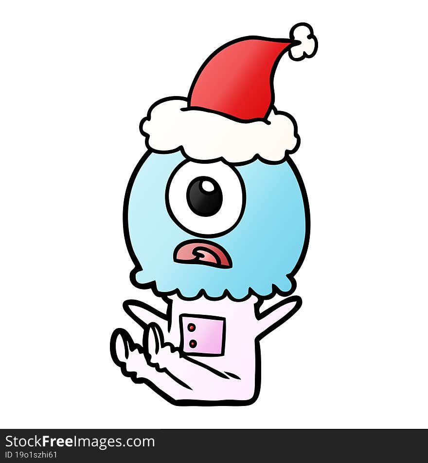 gradient cartoon of a cyclops alien spaceman wearing santa hat