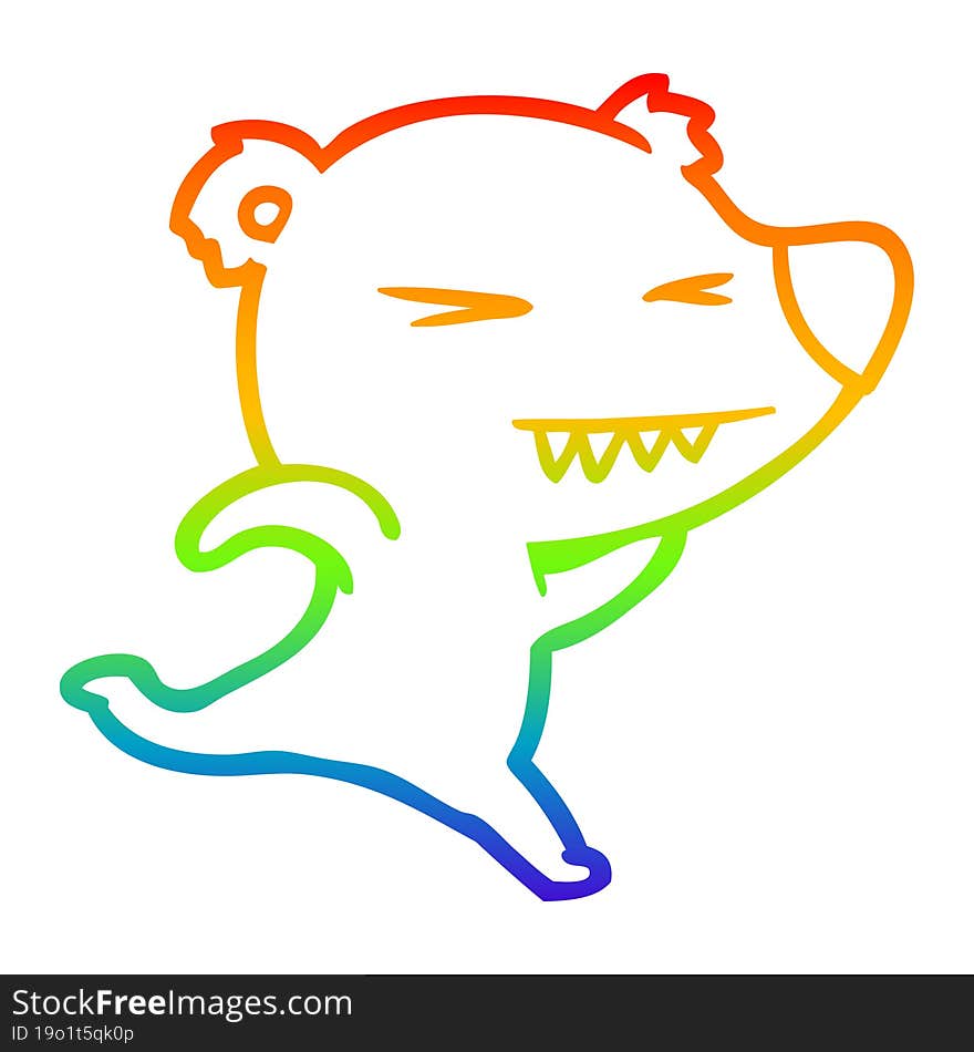 rainbow gradient line drawing running polar bear cartoon