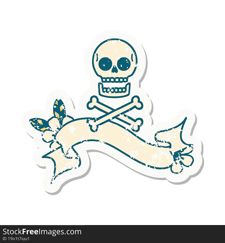 Grunge Sticker With Banner Of Cross Bones