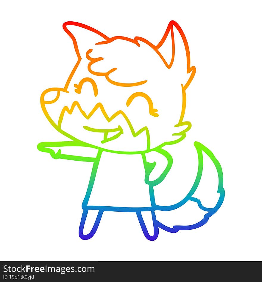 rainbow gradient line drawing of a happy cartoon fox