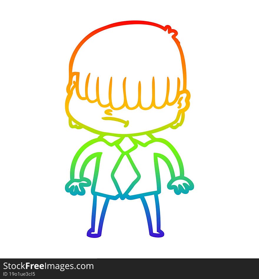 Rainbow Gradient Line Drawing Cartoon Boy With Untidy Hair