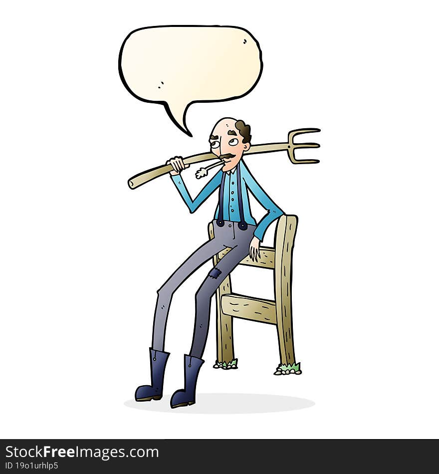 Cartoon Old Farmer Leaning On Fence With Speech Bubble