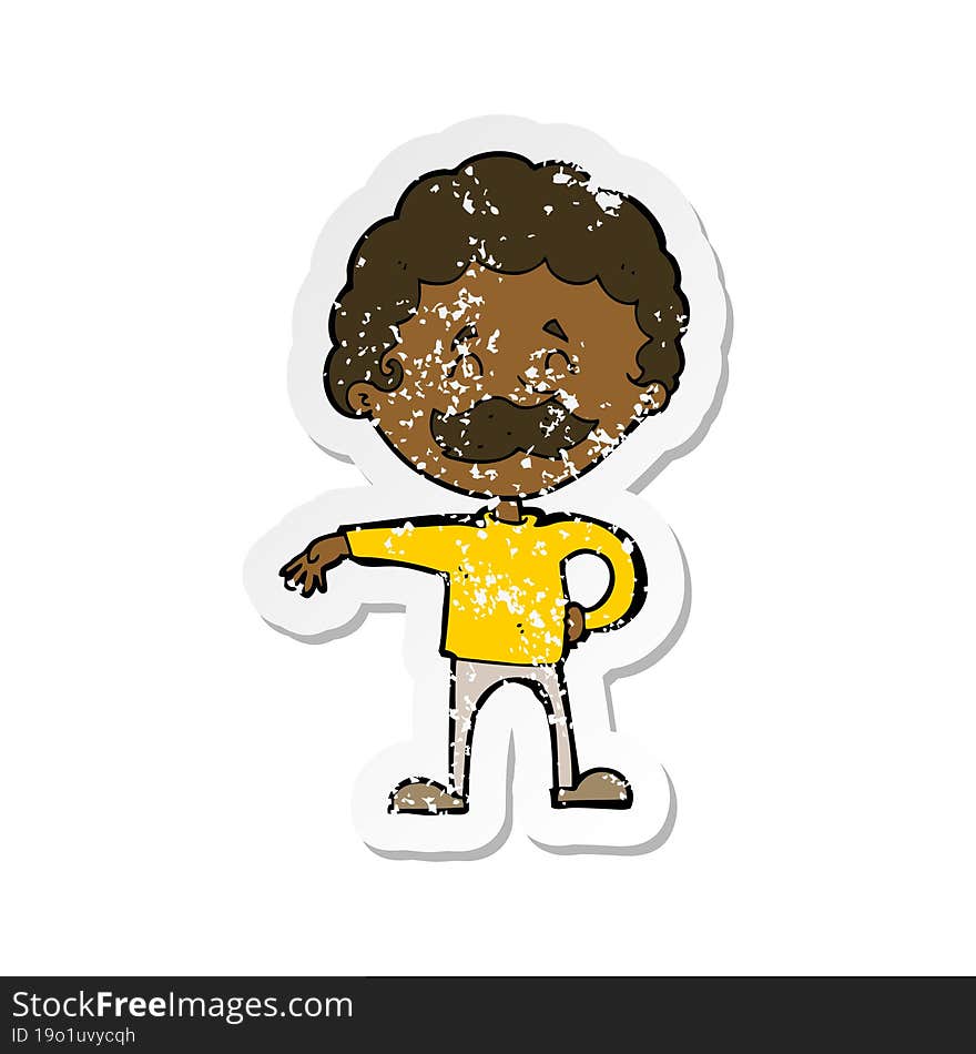 retro distressed sticker of a cartoon man making camp gesture