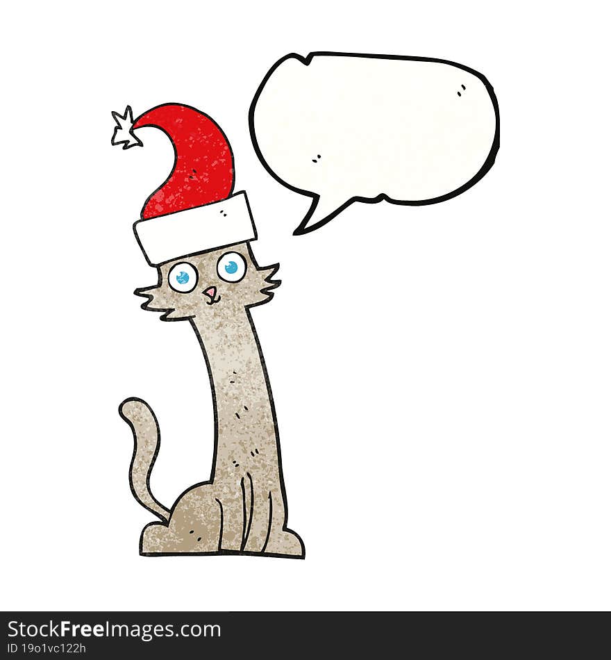 speech bubble textured cartoon cat in christmas hat