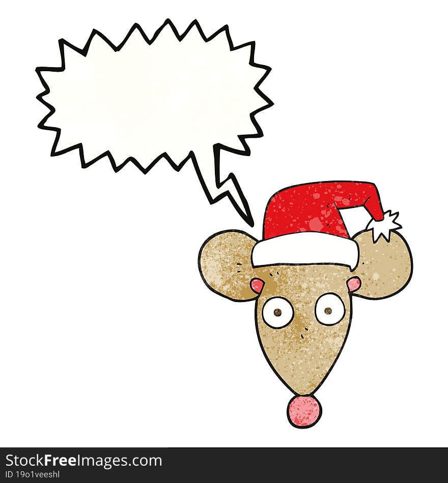 speech bubble textured cartoon mouse in christmas hat