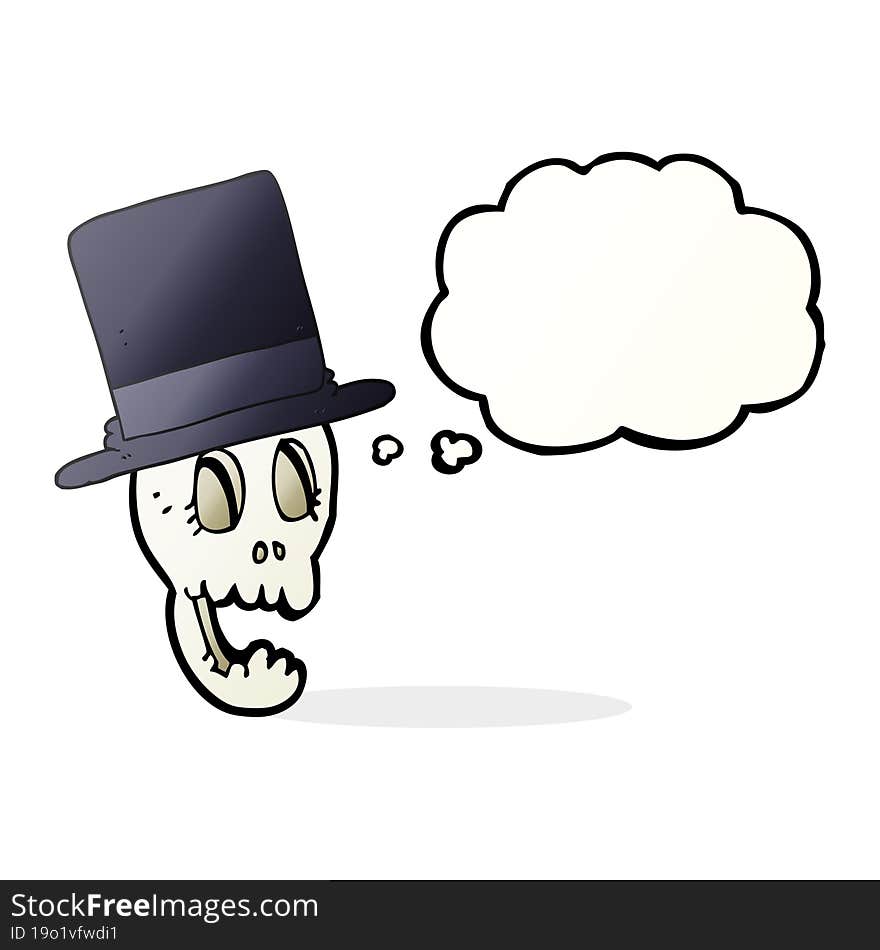 thought bubble cartoon skull wearing top hat