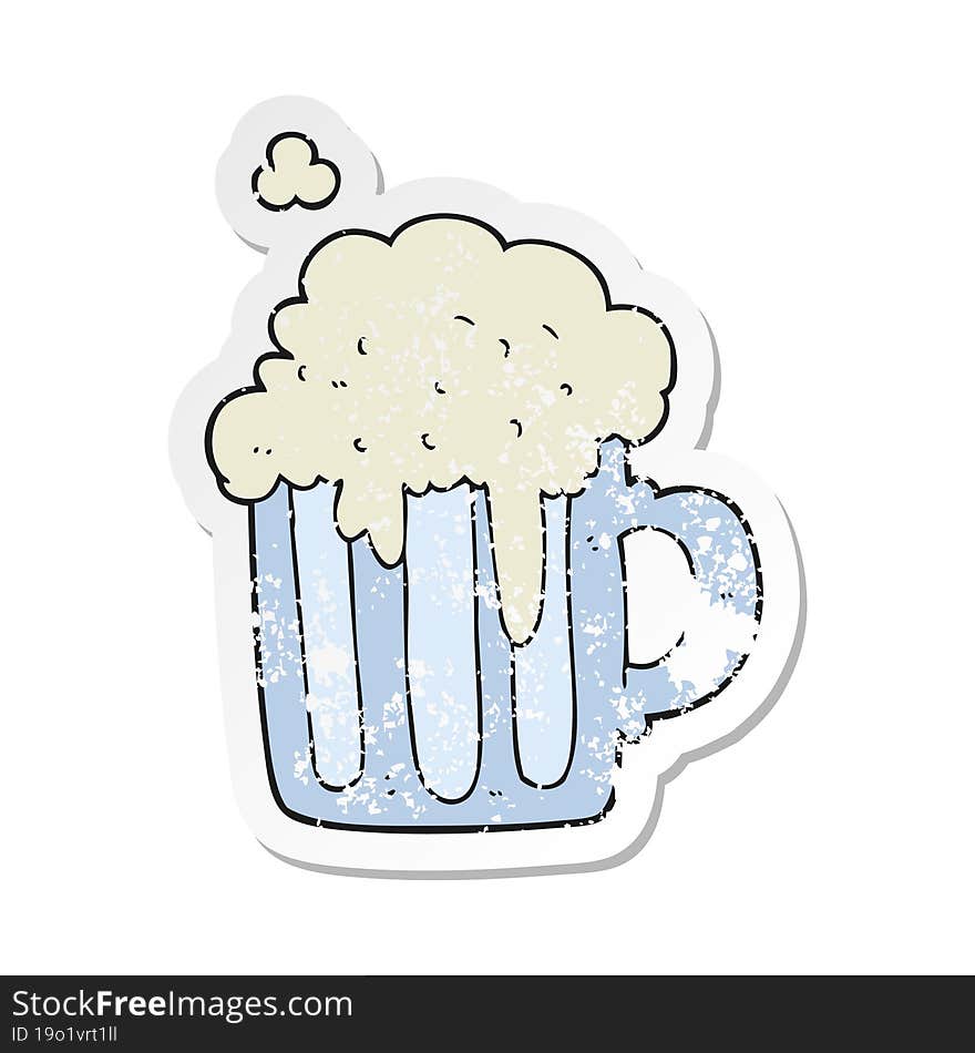 retro distressed sticker of a cartoon foamy beer