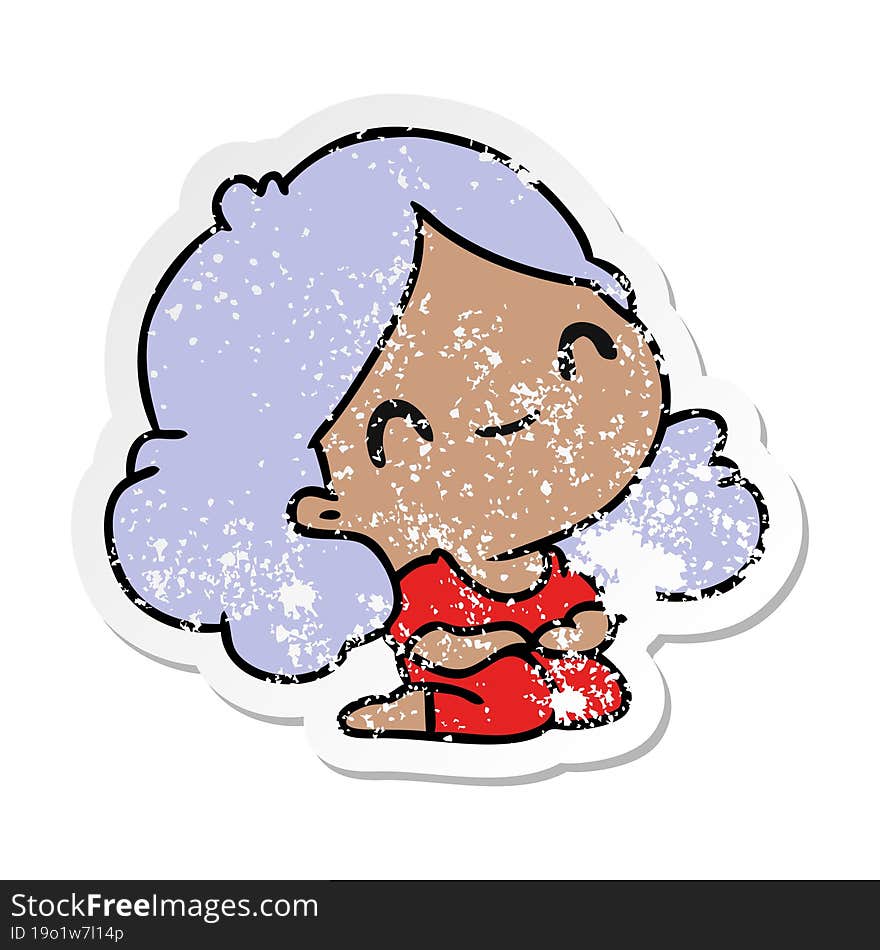 Distressed Sticker Cartoon Of A Cute Kawaii Girl