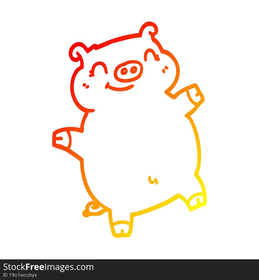 warm gradient line drawing cartoon pig