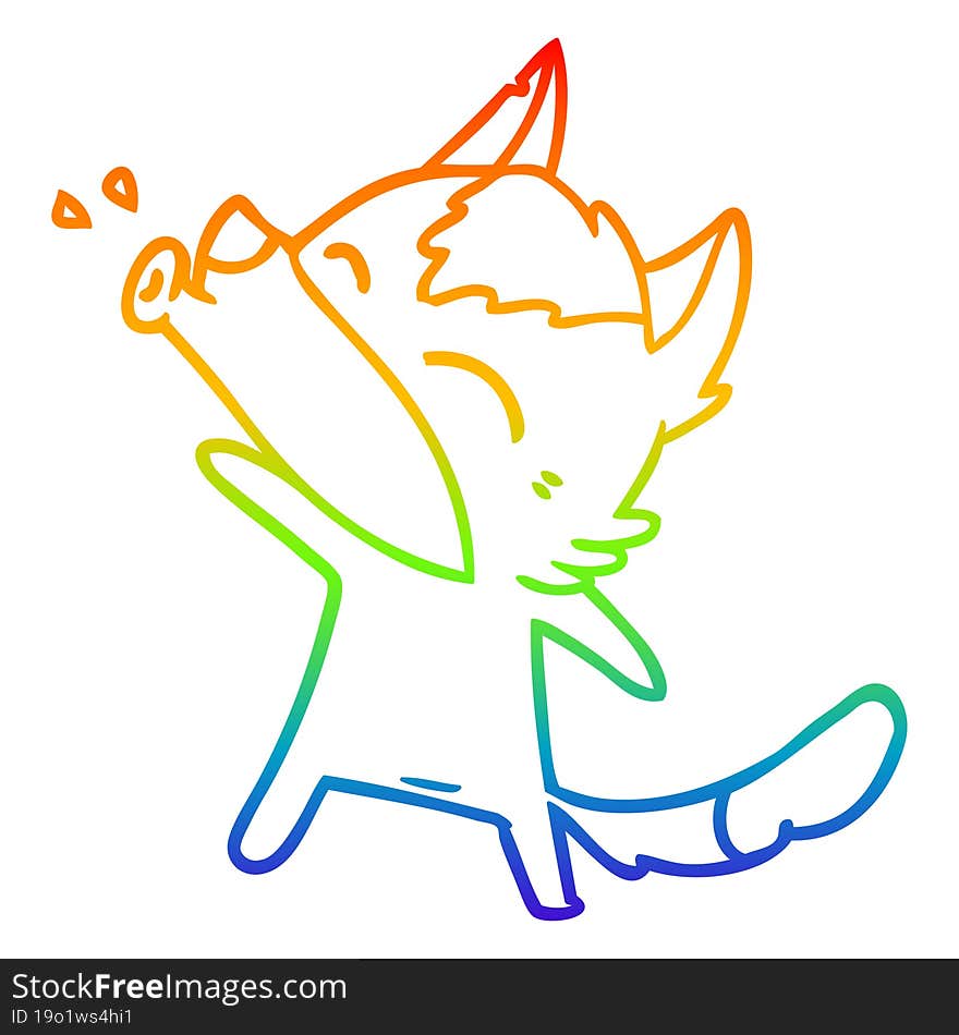 rainbow gradient line drawing howling wolf cartoon