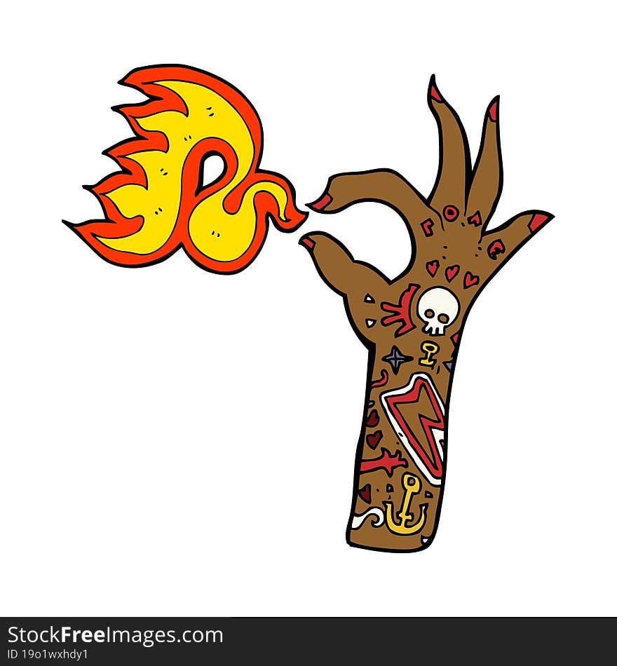 cartoon tattoo arm fire symbol