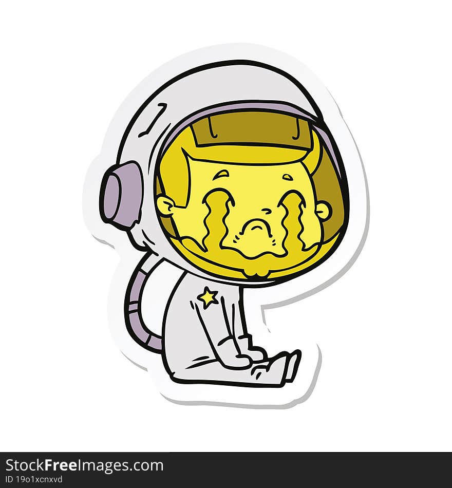 sticker of a cartoon crying astronaut