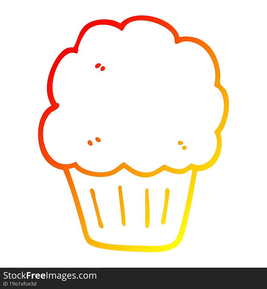 warm gradient line drawing of a cartoon cupcake