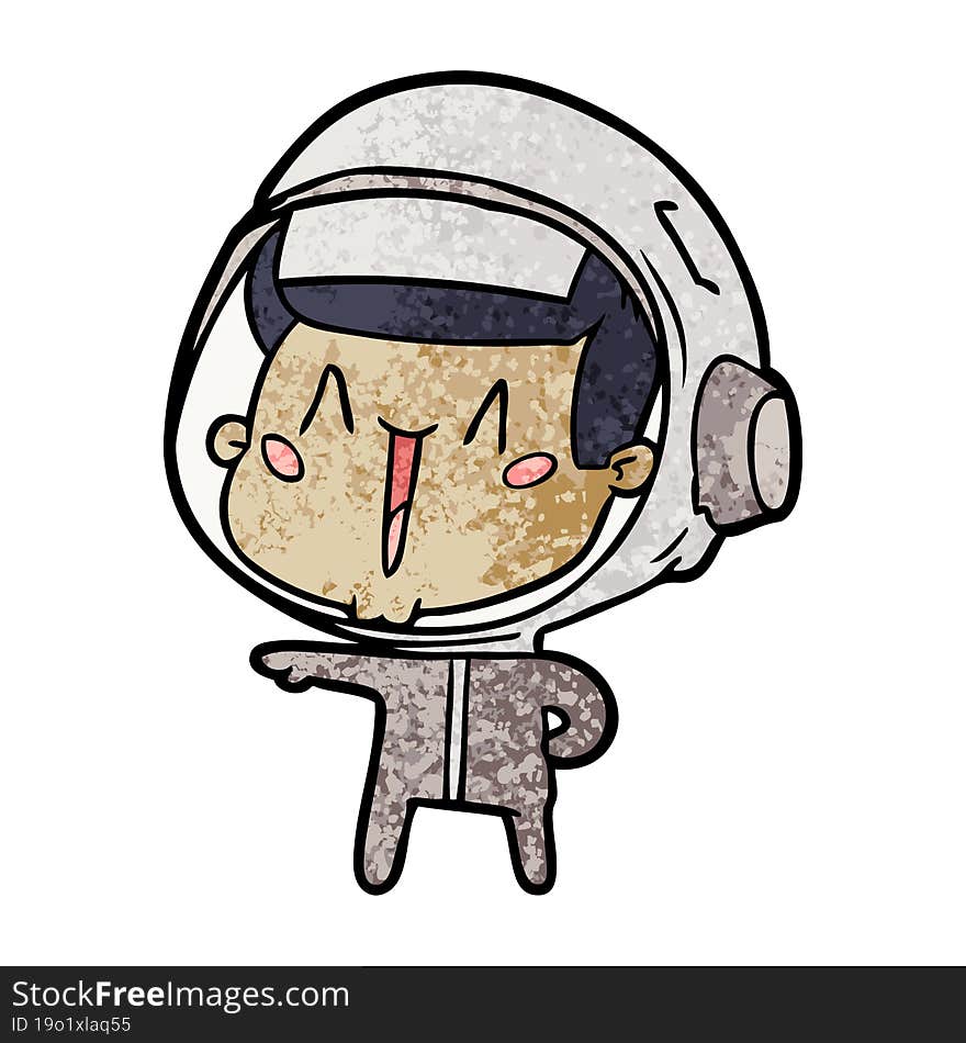 happy cartoon astronaut pointing. happy cartoon astronaut pointing