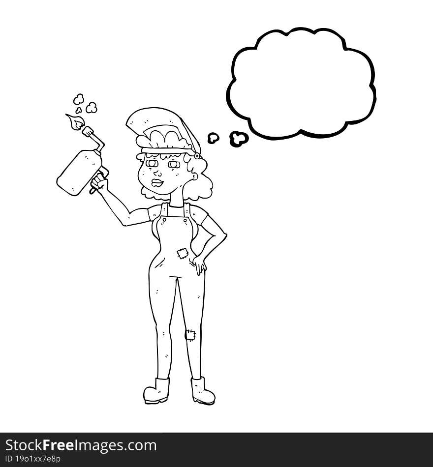 Thought Bubble Cartoon Woman Welding