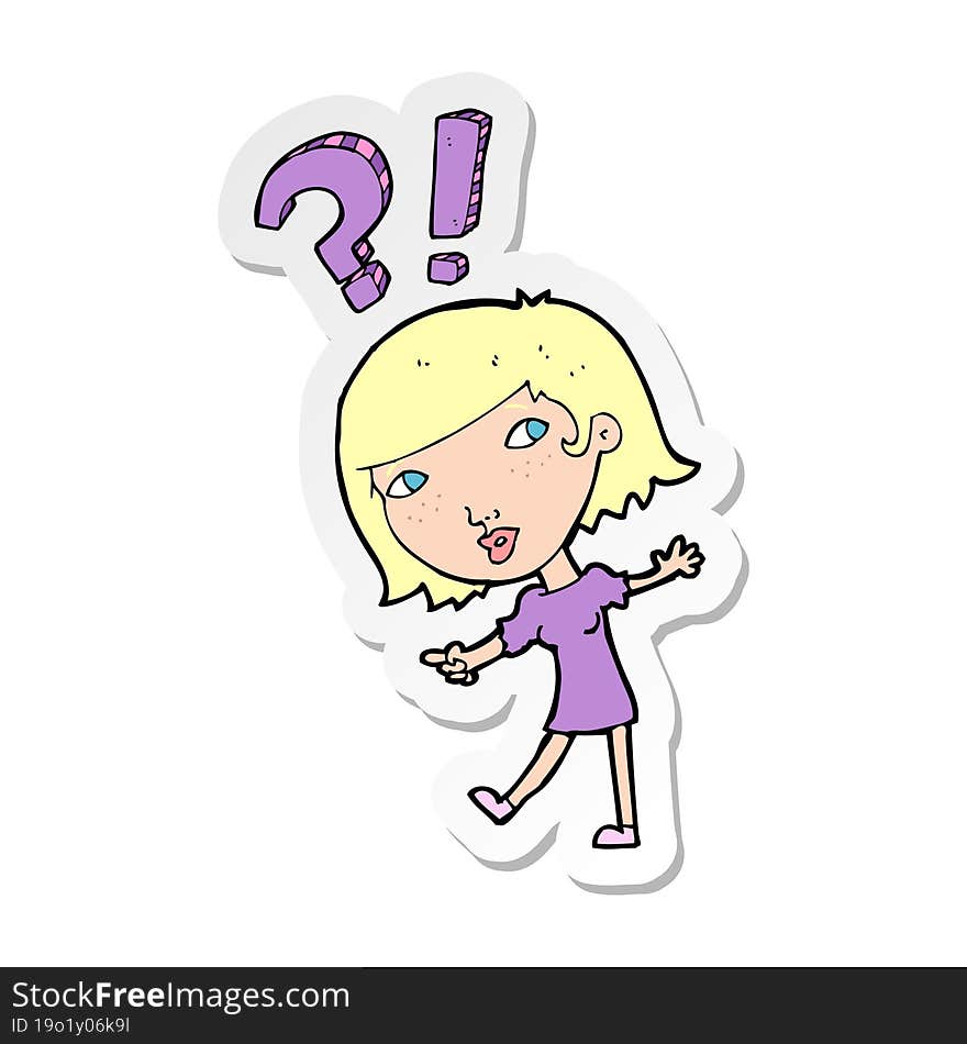 sticker of a cartoon woman asking question