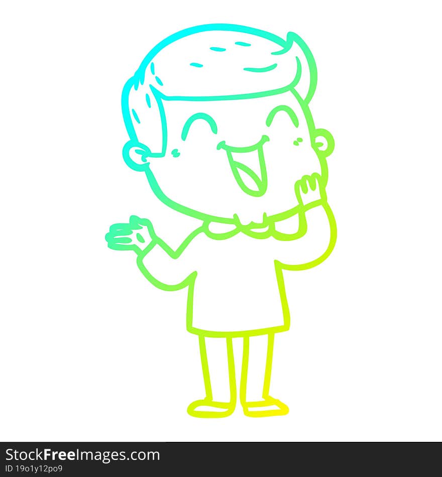 cold gradient line drawing of a cartoon happy man