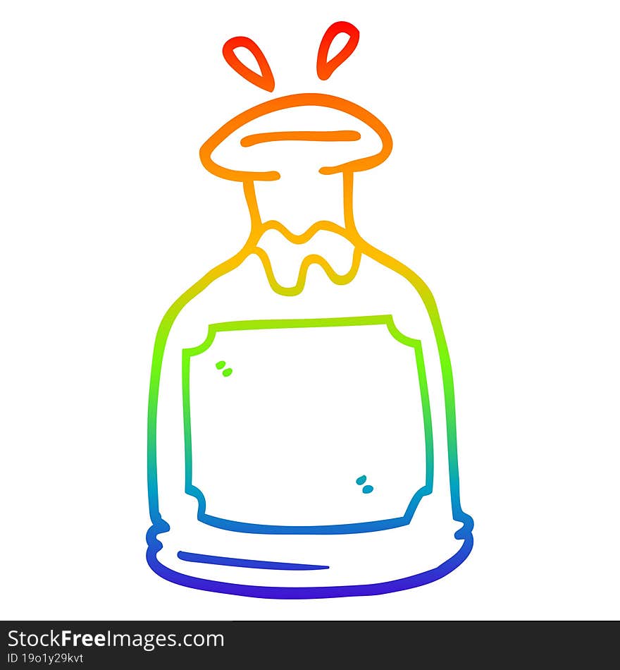 rainbow gradient line drawing of a cartoon whiskey decanter