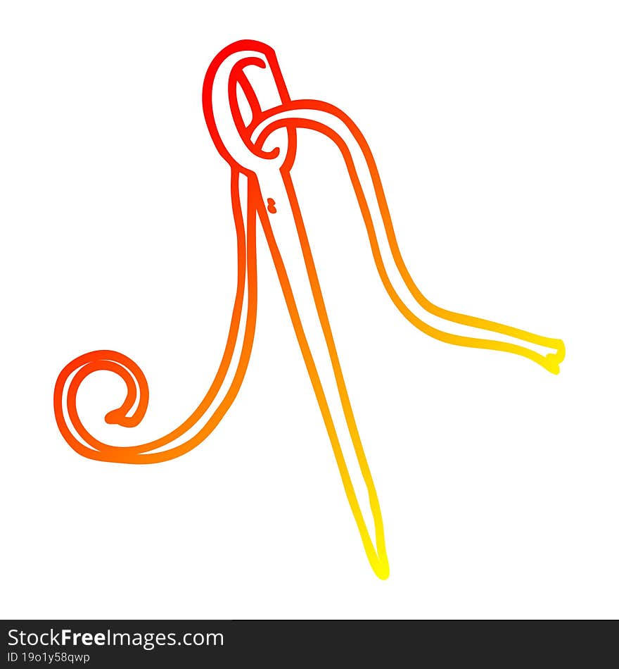 warm gradient line drawing of a cartoon needle and thread