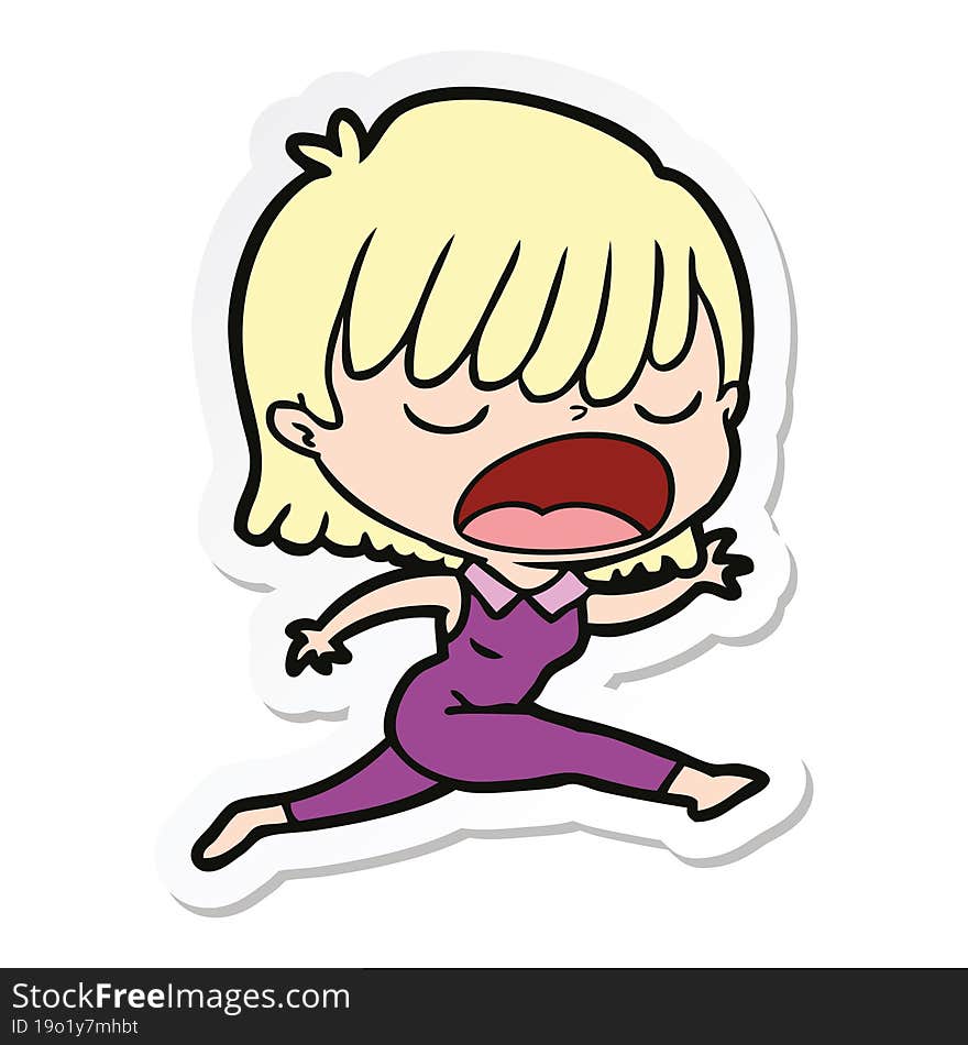 sticker of a cartoon woman talking loudly