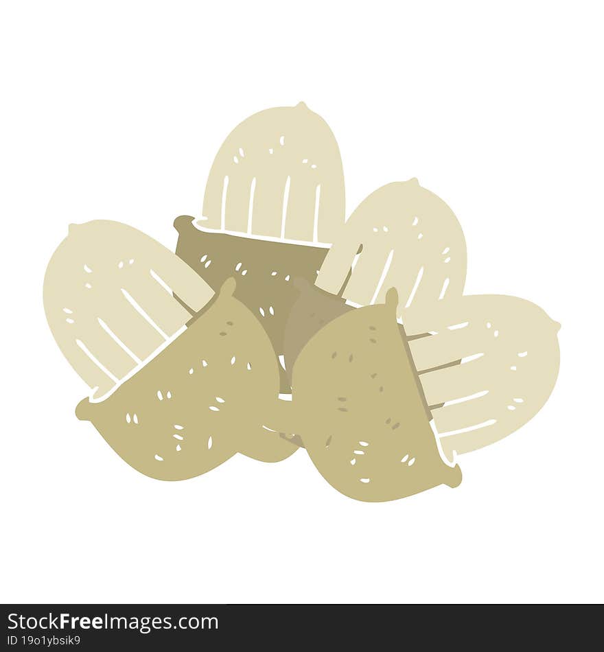 flat color illustration of a cartoon acorns