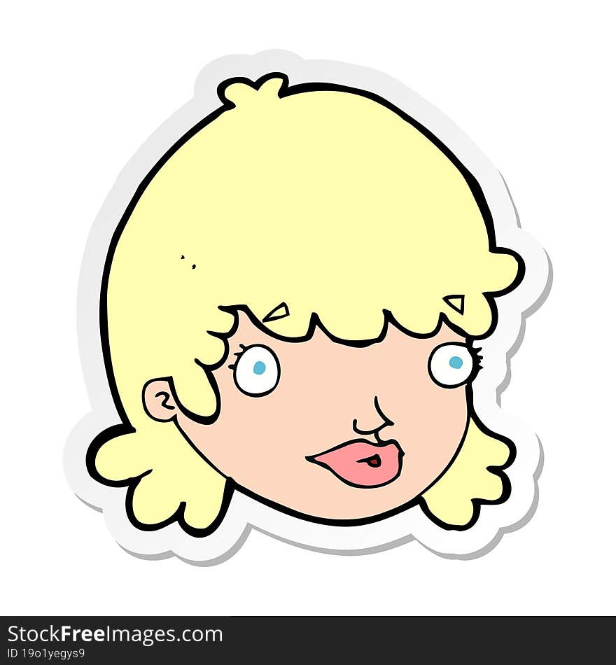 sticker of a cartoon female face with surprised expression