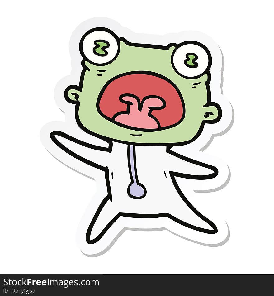 Sticker Of A Cartoon Weird Alien Running Away