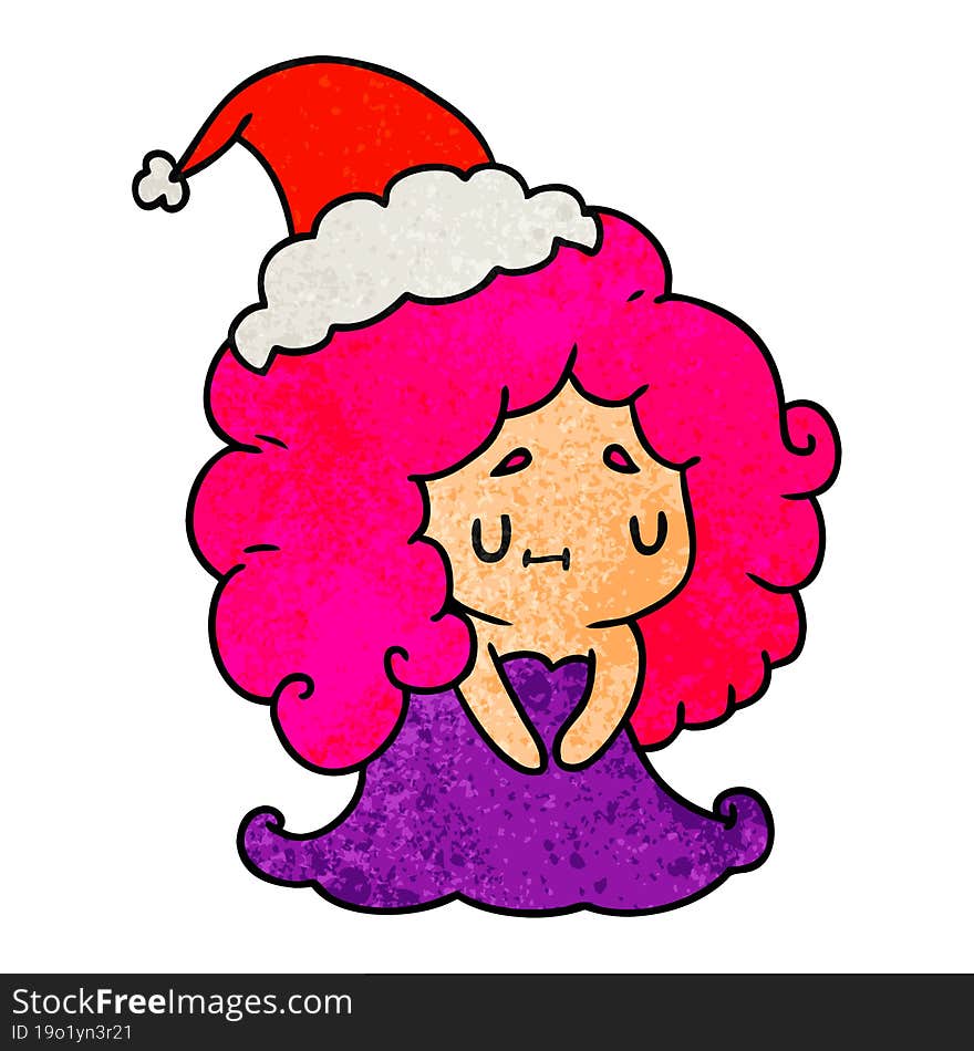 christmas textured cartoon of kawaii girl