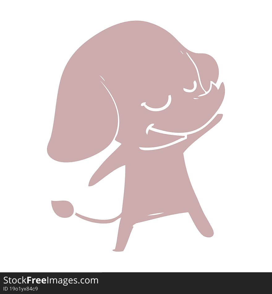 Flat Color Style Cartoon Smiling Elephant