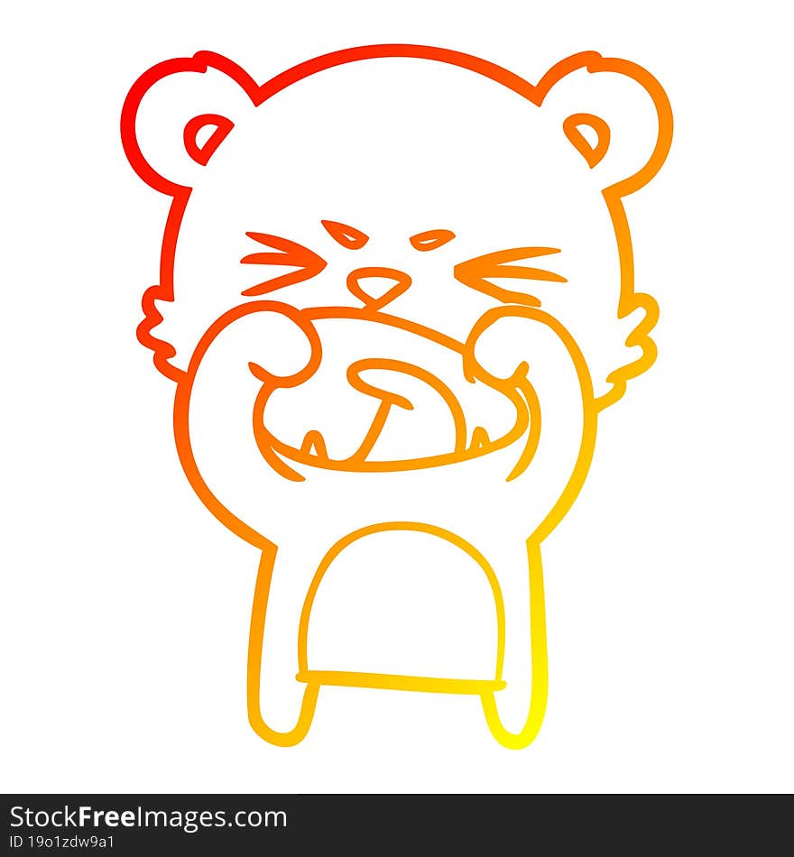 Warm Gradient Line Drawing Angry Cartoon Bear