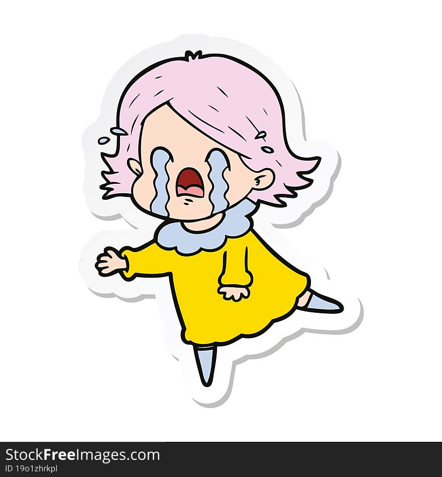 sticker of a cartoon woman crying