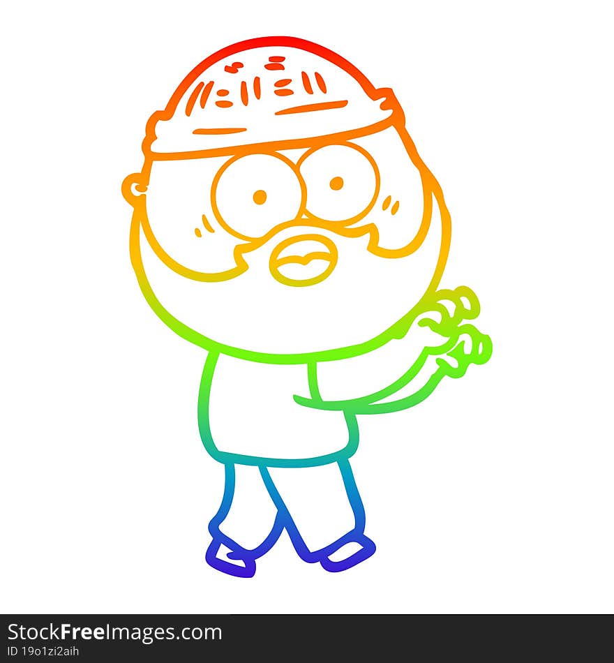 rainbow gradient line drawing cartoon bearded man grasping