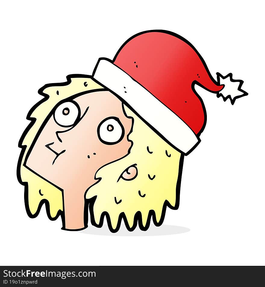 cartoon woman wearing christmas hat