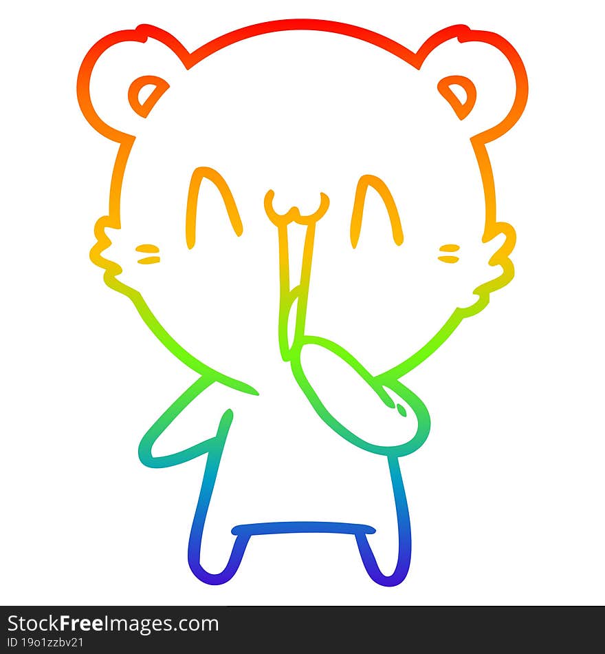 rainbow gradient line drawing happy bear cartoon