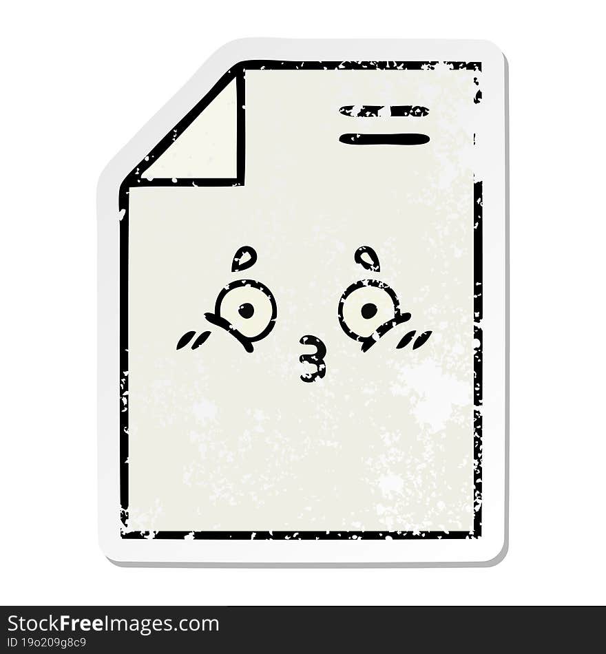 Distressed Sticker Of A Cute Cartoon Sheet Of Paper