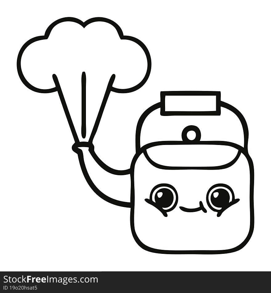 line drawing cartoon steaming kettle