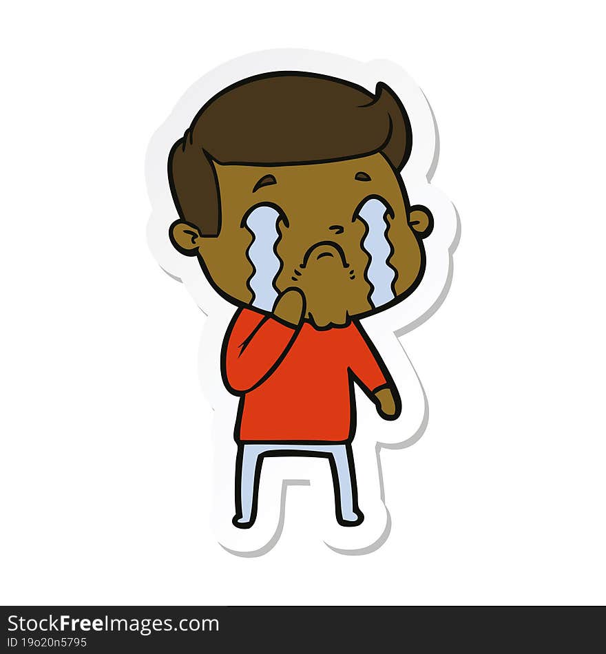 sticker of a cartoon man crying