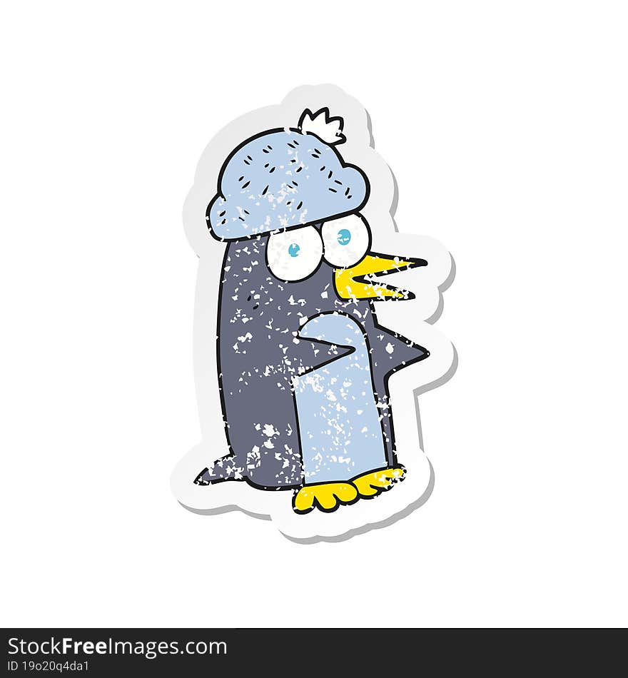 Retro Distressed Sticker Of A Cartoon Penguin