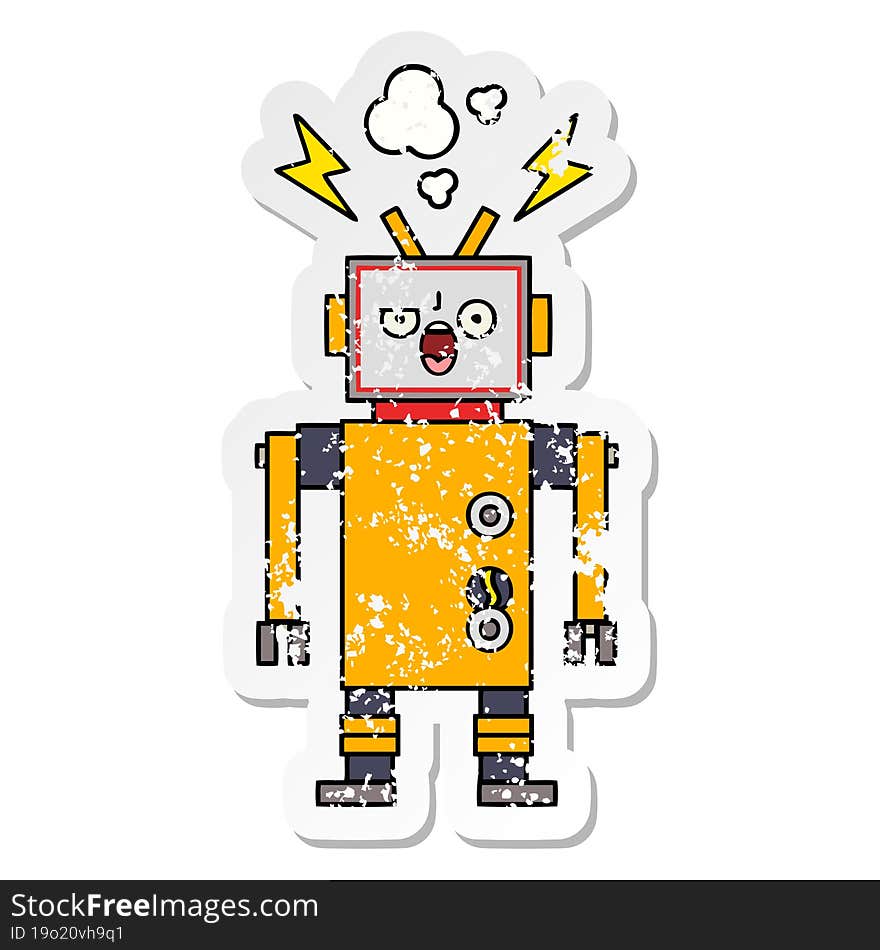 distressed sticker of a cute cartoon broken robot